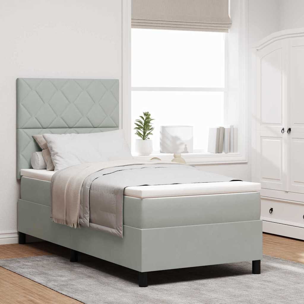 LED Box Spring Ágy Világosszürke 90 x 190 cm Bársony