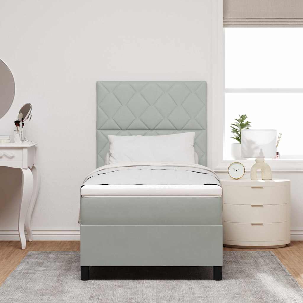 LED Box Spring Ágy Világosszürke 90 x 190 cm Bársony