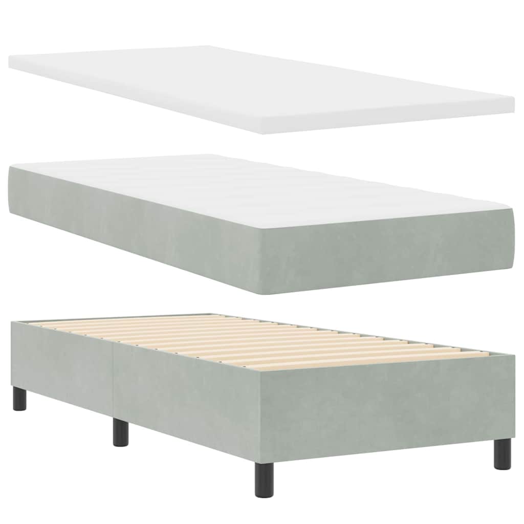 LED Box Spring Ágy Világosszürke 90 x 190 cm Bársony