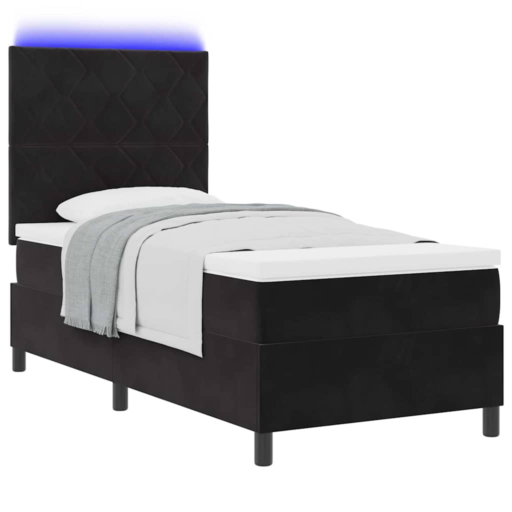 LED Box Spring Ágy fejtámlával Fekete 90 x 190 cm Bársony