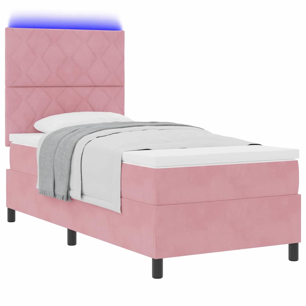 LED Box Spring Ágy matracmal Rózsaszín 90 x 190 cm Bársony