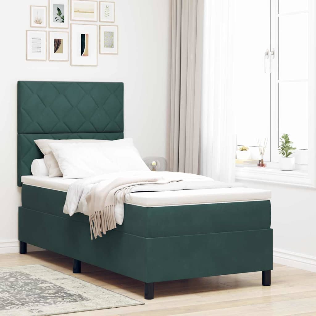 LED Box Spring Ágy fejtámlával Sötétzöld 90 x 200 cm Bársony