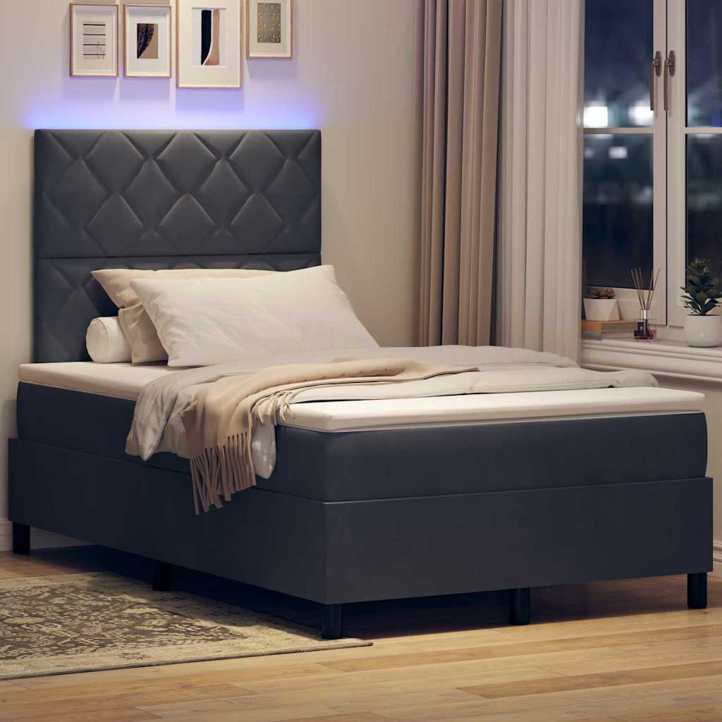LED Box Spring Ágy fejtámlával Sötétszürke 120 x 190 cm Bársony