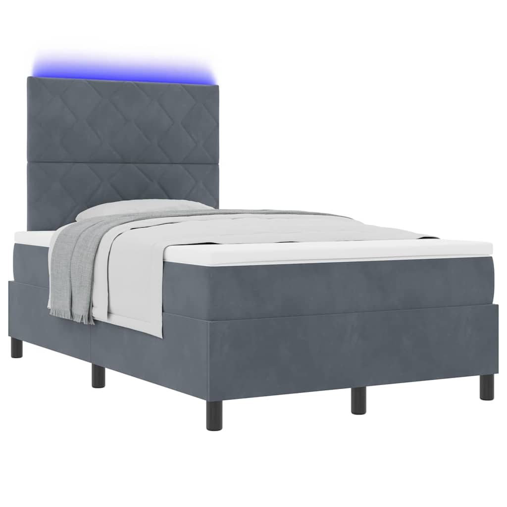 LED Box Spring Ágy fejtámlával Sötétszürke 120 x 190 cm Bársony