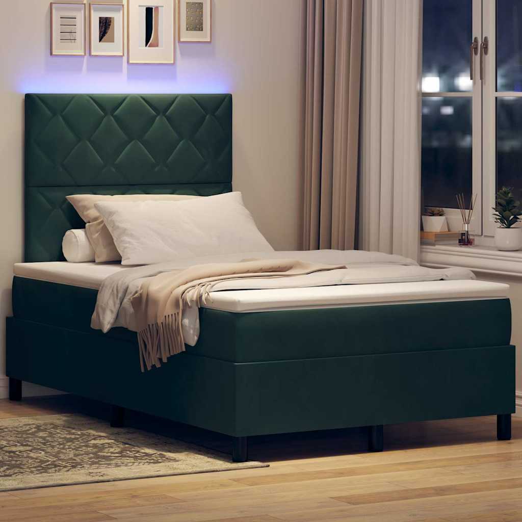 LED Box Spring Ágy matracmal Sötétzöld 120 x 190 cm Bársony