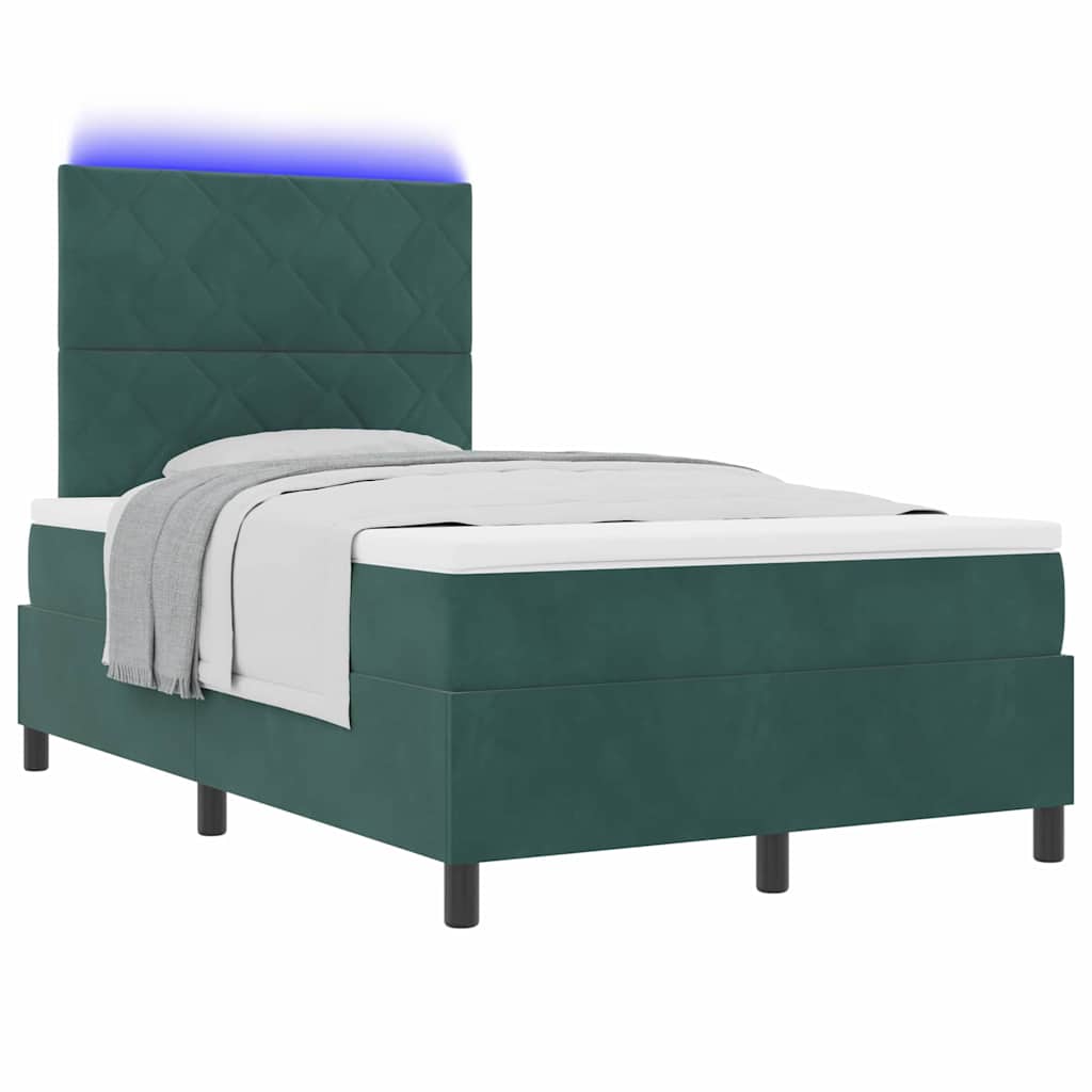 LED Box Spring Ágy matracmal Sötétzöld 120 x 190 cm Bársony