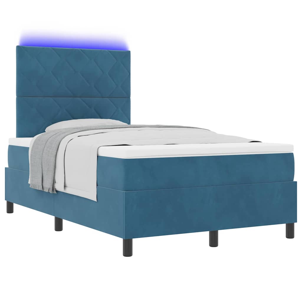 LED Box Spring Ágy fejtámlával Sötét kék 120 x 190 cm Bársony