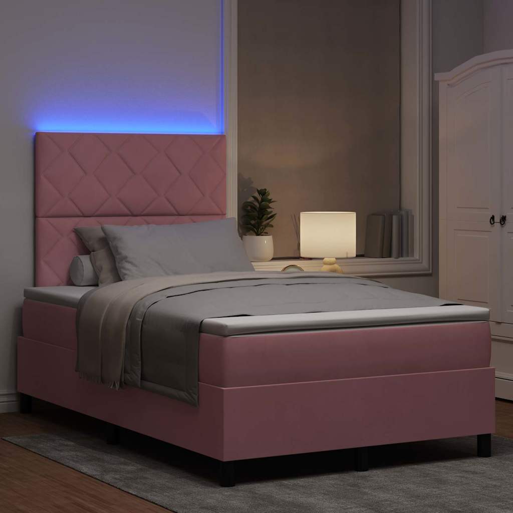 LED Box Spring Ágy fejtámlával Rózsaszín 120 x 190 cm Bársony