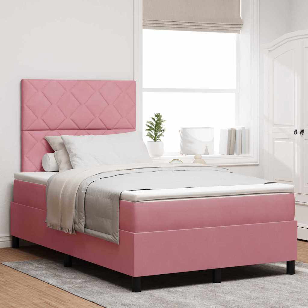 LED Box Spring Ágy fejtámlával Rózsaszín 120 x 190 cm Bársony