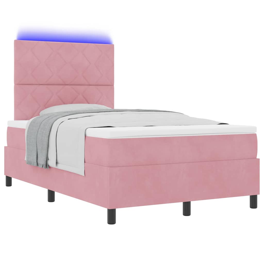 LED Box Spring Ágy fejtámlával Rózsaszín 120 x 190 cm Bársony