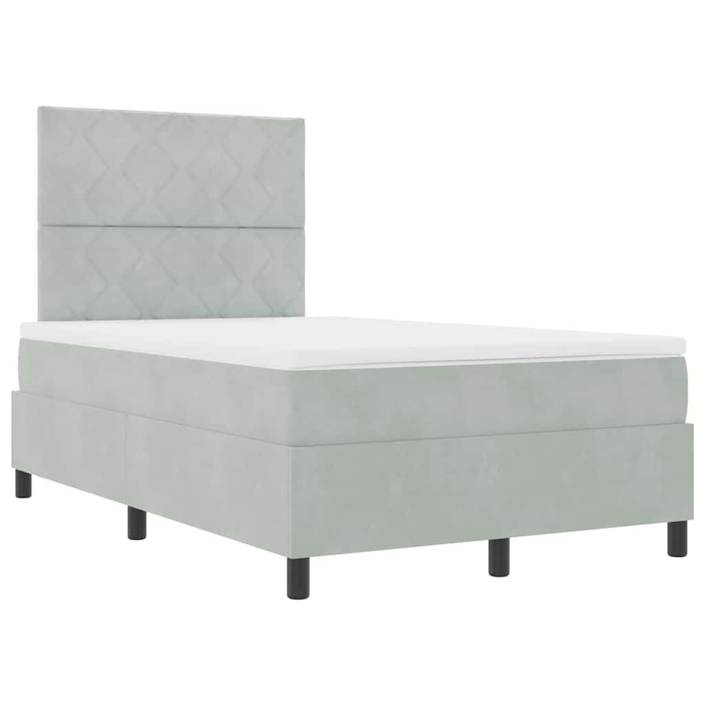 LED Box Spring Ágy Világosszürke 120 x 200 cm Bársony