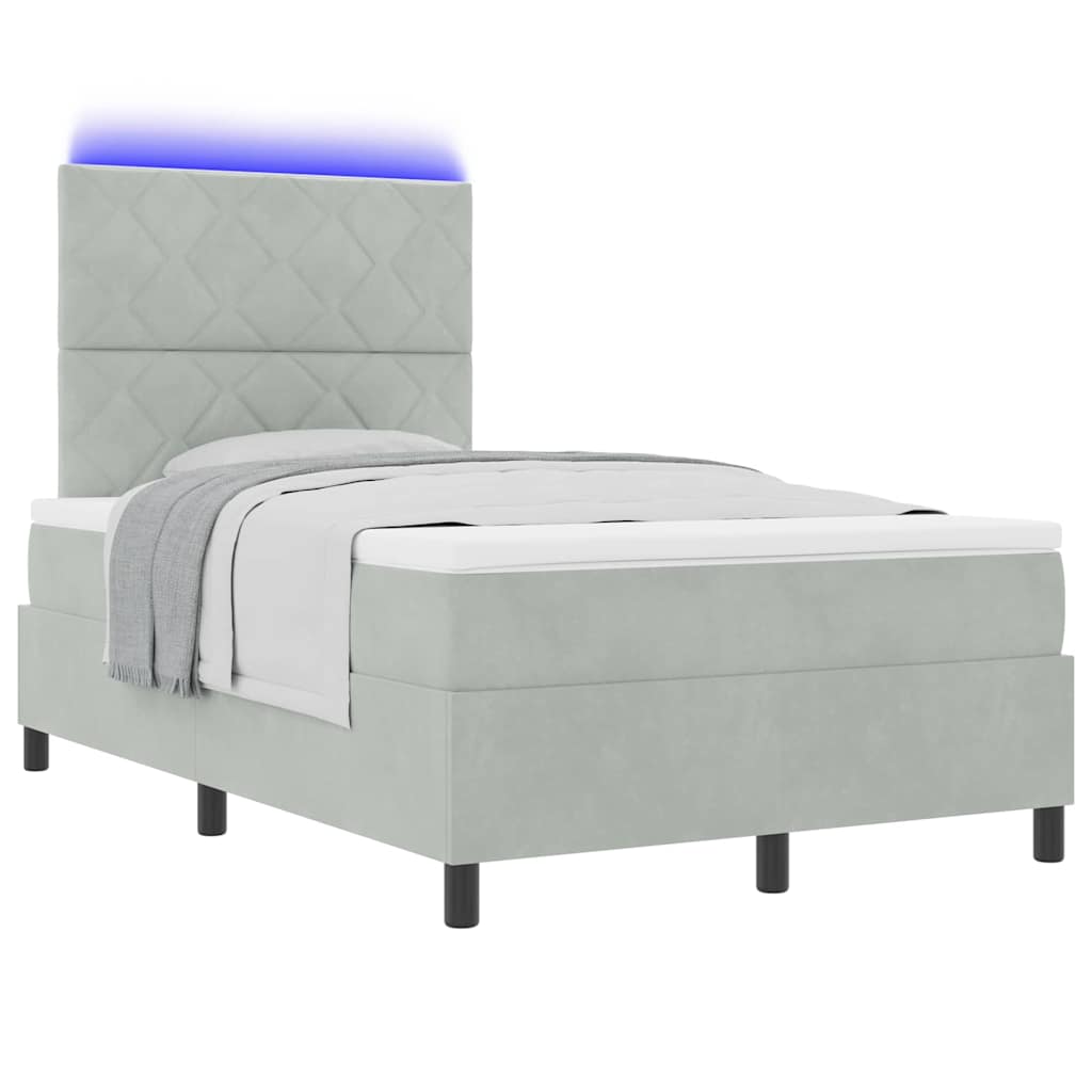 LED Box Spring Ágy Világosszürke 120 x 200 cm Bársony