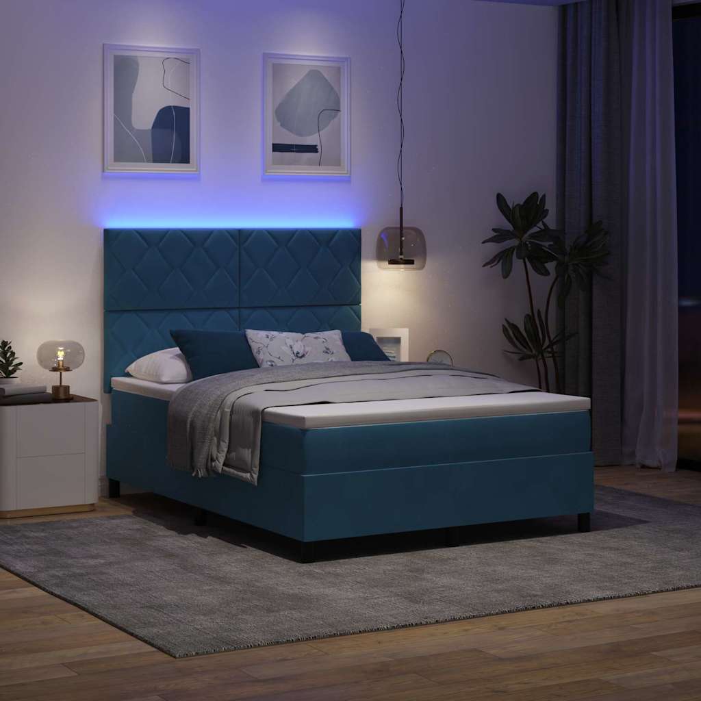 LED Box Spring Ágy fejtámlával Sötét kék 140 x 190 cm Bársony
