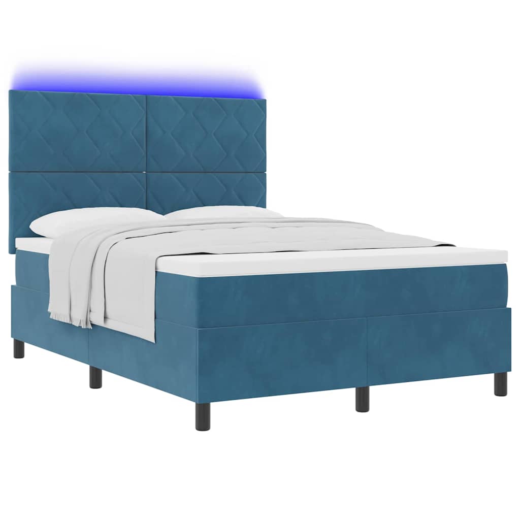 LED Box Spring Ágy fejtámlával Sötét kék 140 x 190 cm Bársony