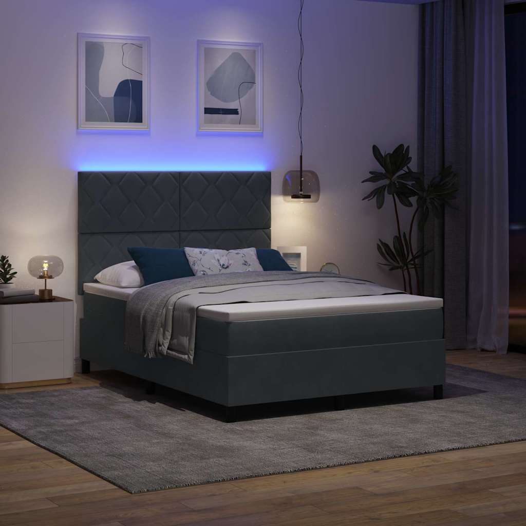 LED Box Spring Ágy fejtámlával Sötétszürke 140 x 200 cm Bársony