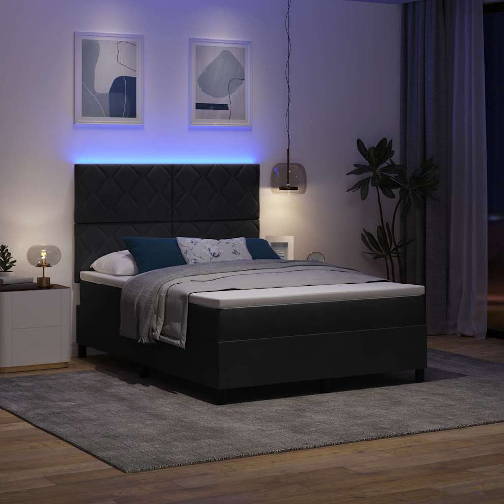 LED Box Spring Ágy fejtámlával Fekete 140 x 200 cm Bársony