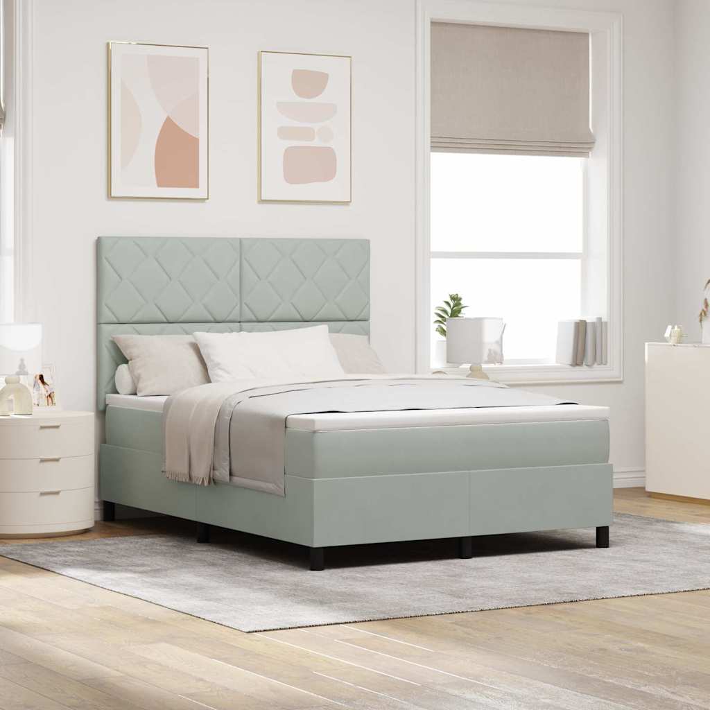 LED Box Spring Ágy Világosszürke 160 x 200 cm Bársony