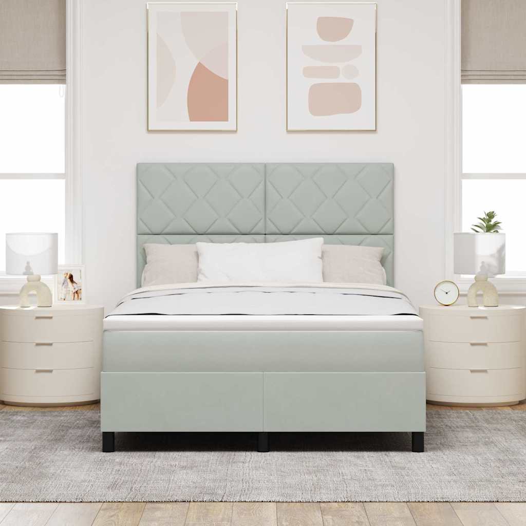 LED Box Spring Ágy Világosszürke 160 x 200 cm Bársony