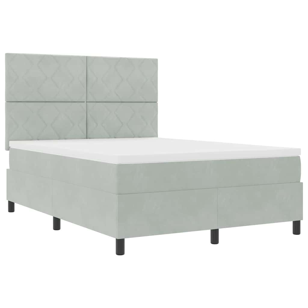 LED Box Spring Ágy Világosszürke 160 x 200 cm Bársony