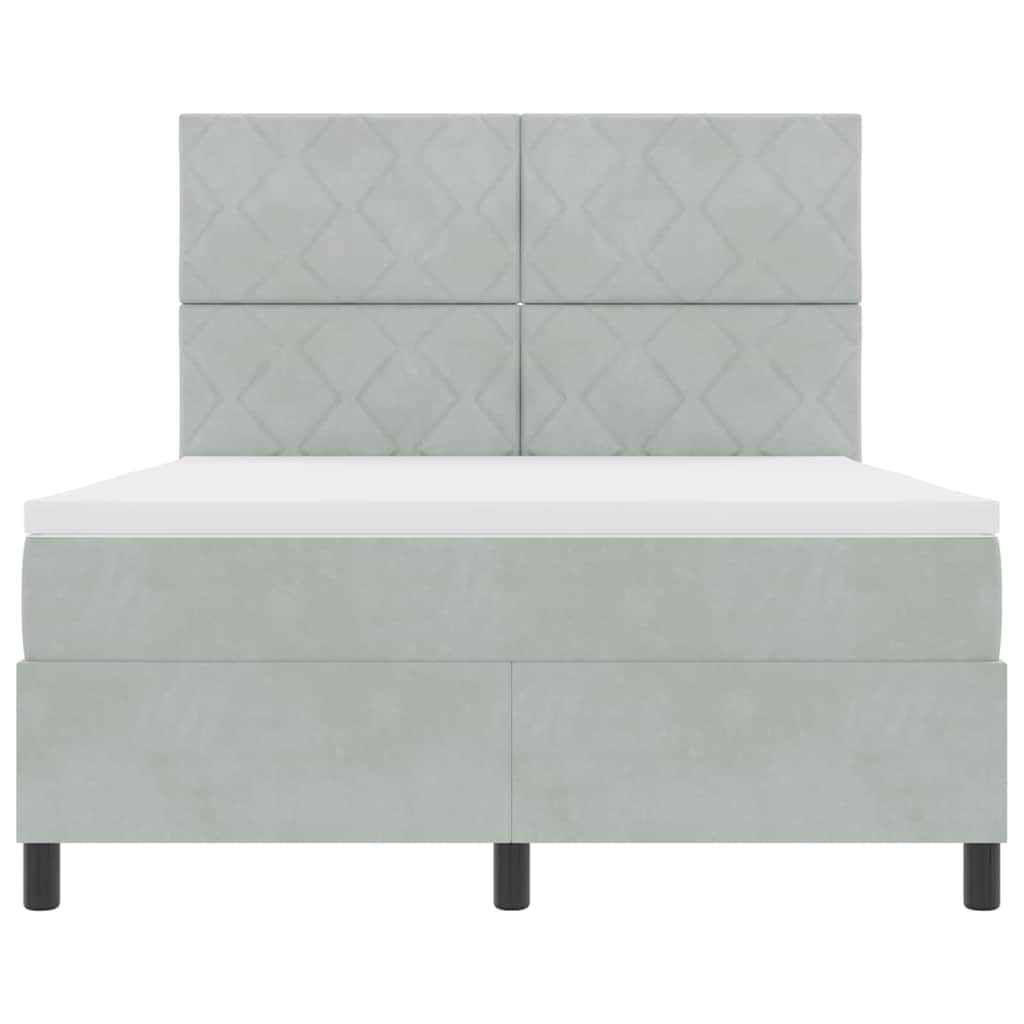 LED Box Spring Ágy Világosszürke 160 x 200 cm Bársony