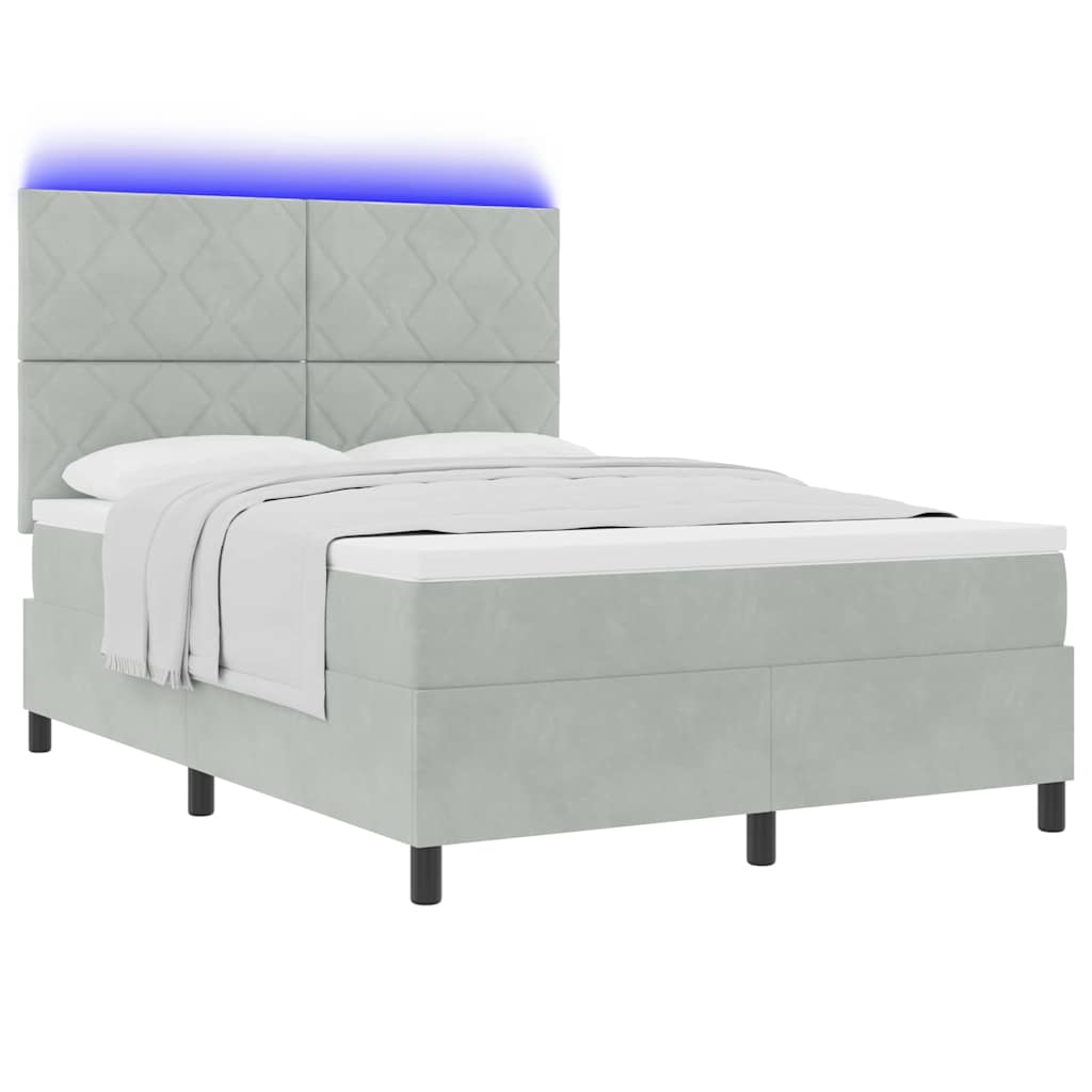 LED Box Spring Ágy Világosszürke 160 x 200 cm Bársony