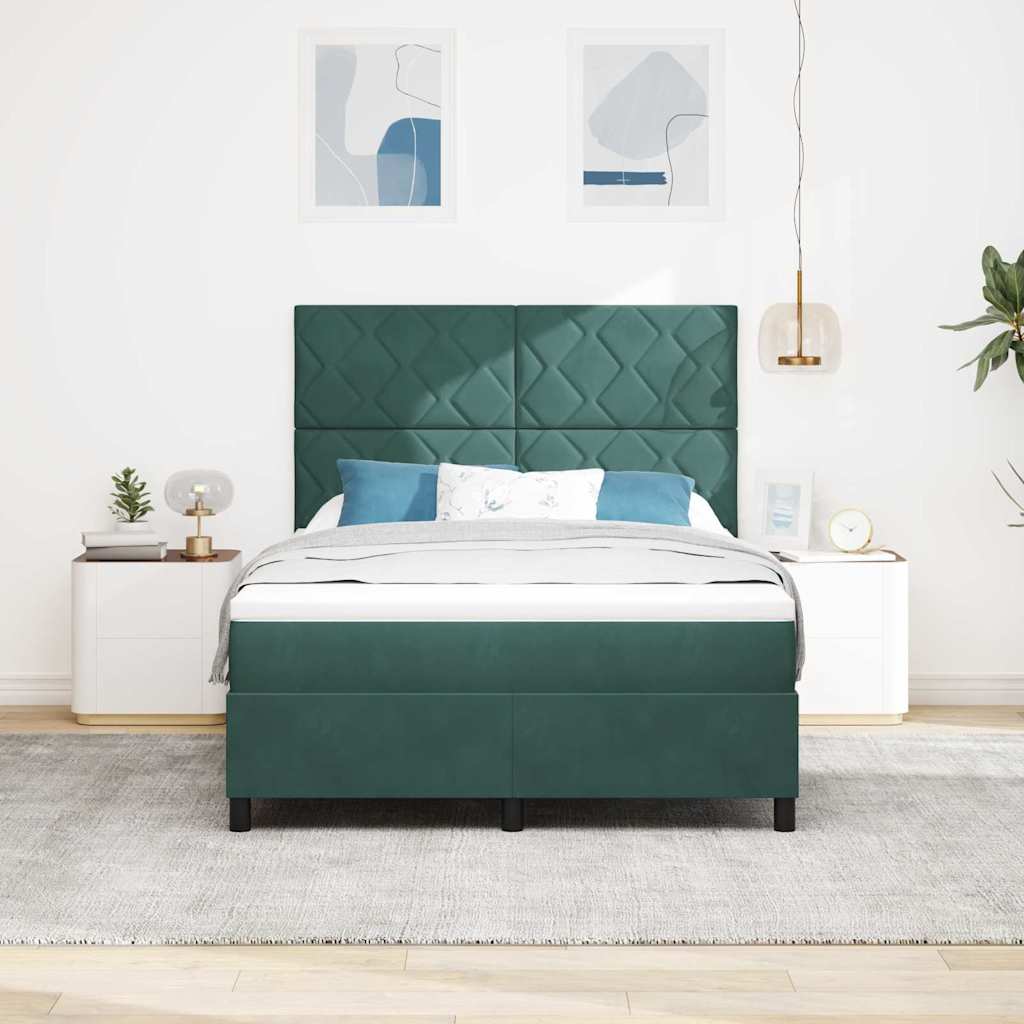 LED Box Spring Ágy fejtámlával Sötétzöld 160 x 200 cm Bársony