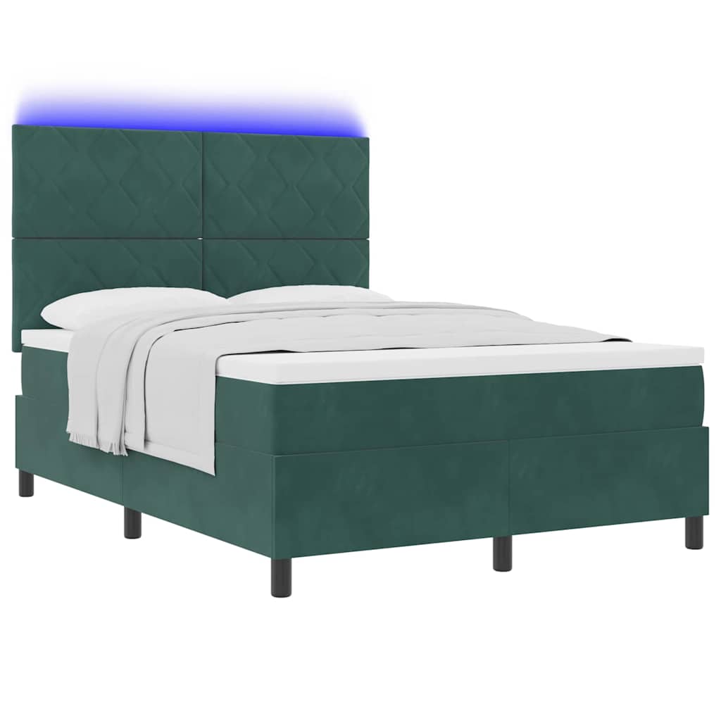 LED Box Spring Ágy fejtámlával Sötétzöld 160 x 200 cm Bársony