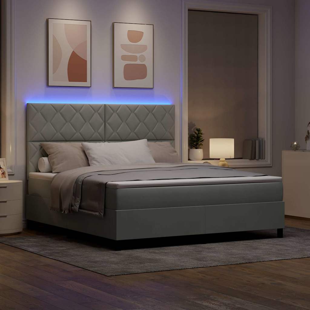 LED Box Spring Ágy Világosszürke 180 x 200 cm Bársony