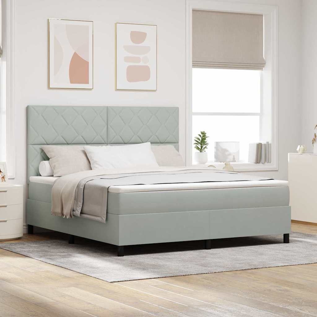 LED Box Spring Ágy Világosszürke 180 x 200 cm Bársony