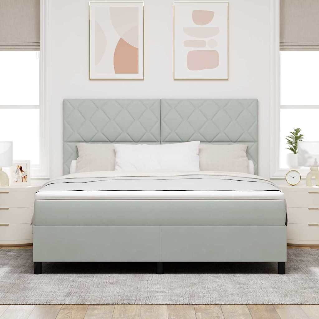 LED Box Spring Ágy Világosszürke 180 x 200 cm Bársony