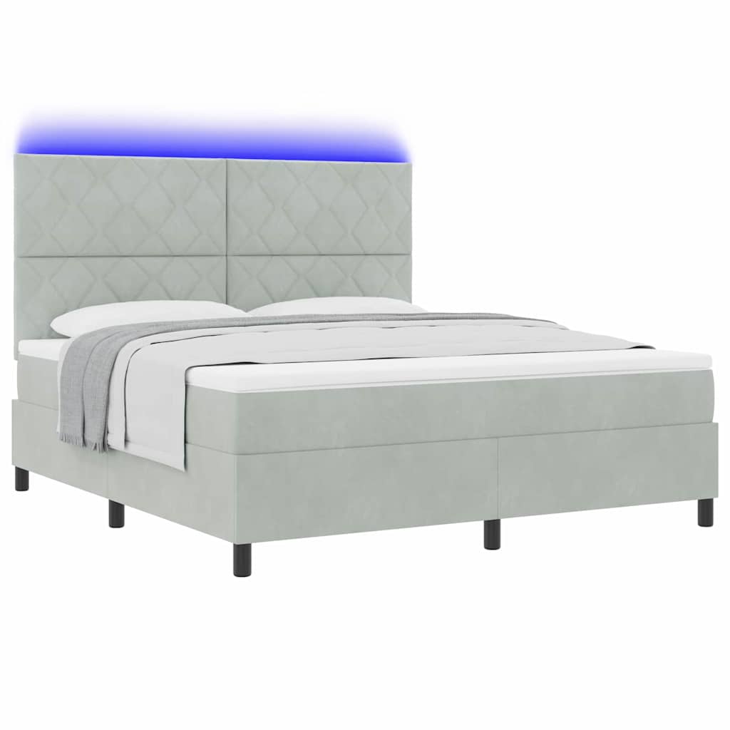 LED Box Spring Ágy Világosszürke 180 x 200 cm Bársony