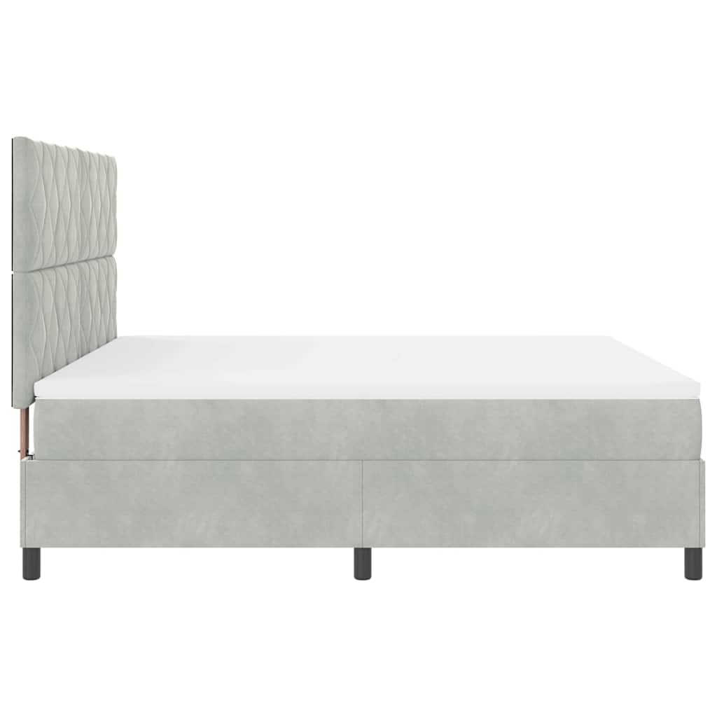 LED Box Spring Ágy Világosszürke 180 x 200 cm Bársony