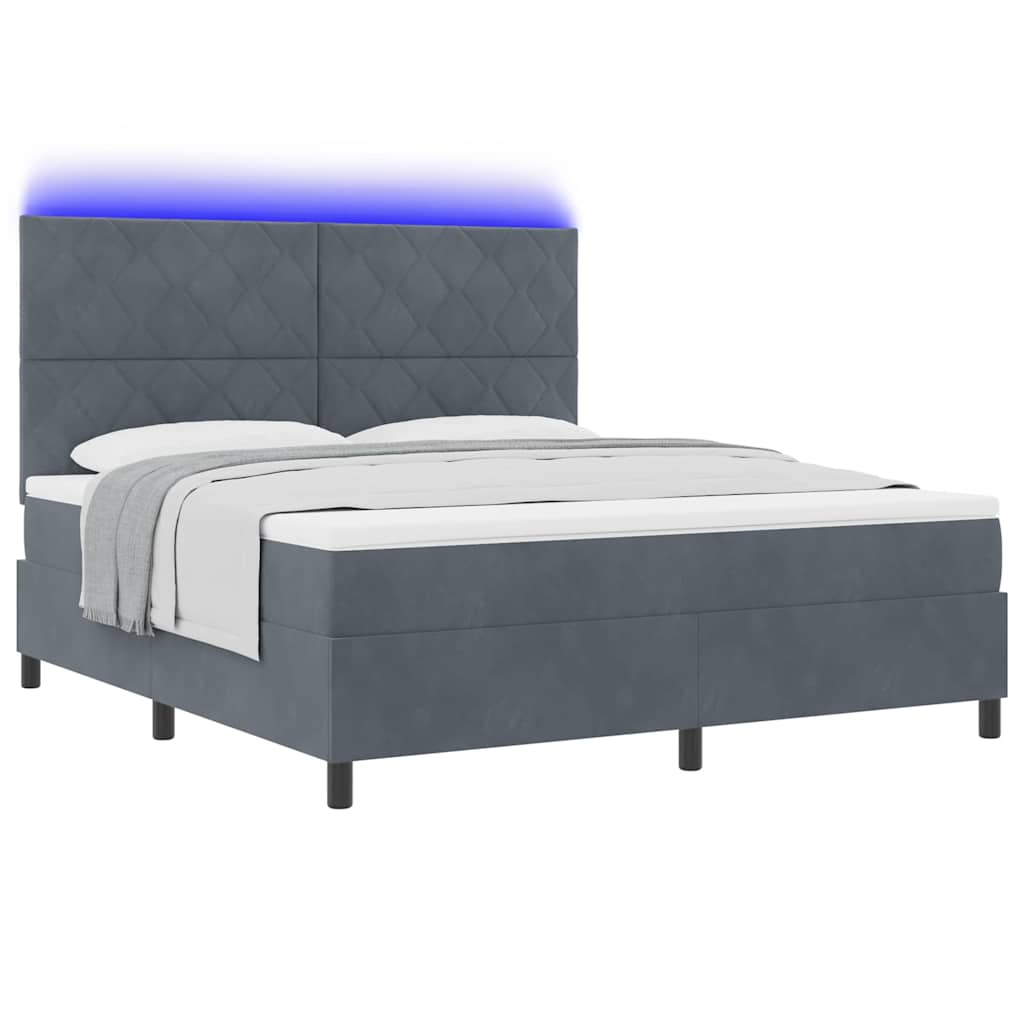LED Box Spring Ágy fejtámlával Sötétszürke 180 x 200 cm Bársony