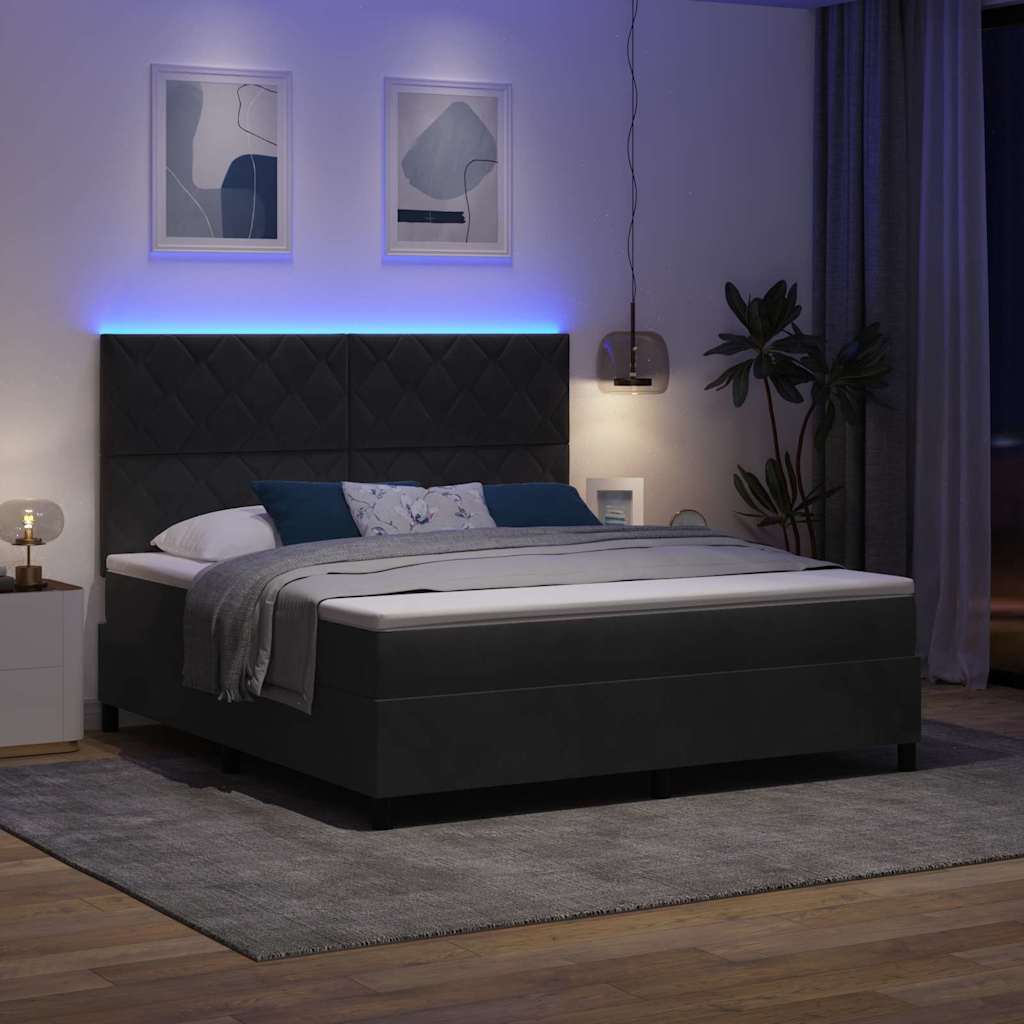 LED Box Spring Ágy fejtámlával Fekete 180 x 200 cm Bársony