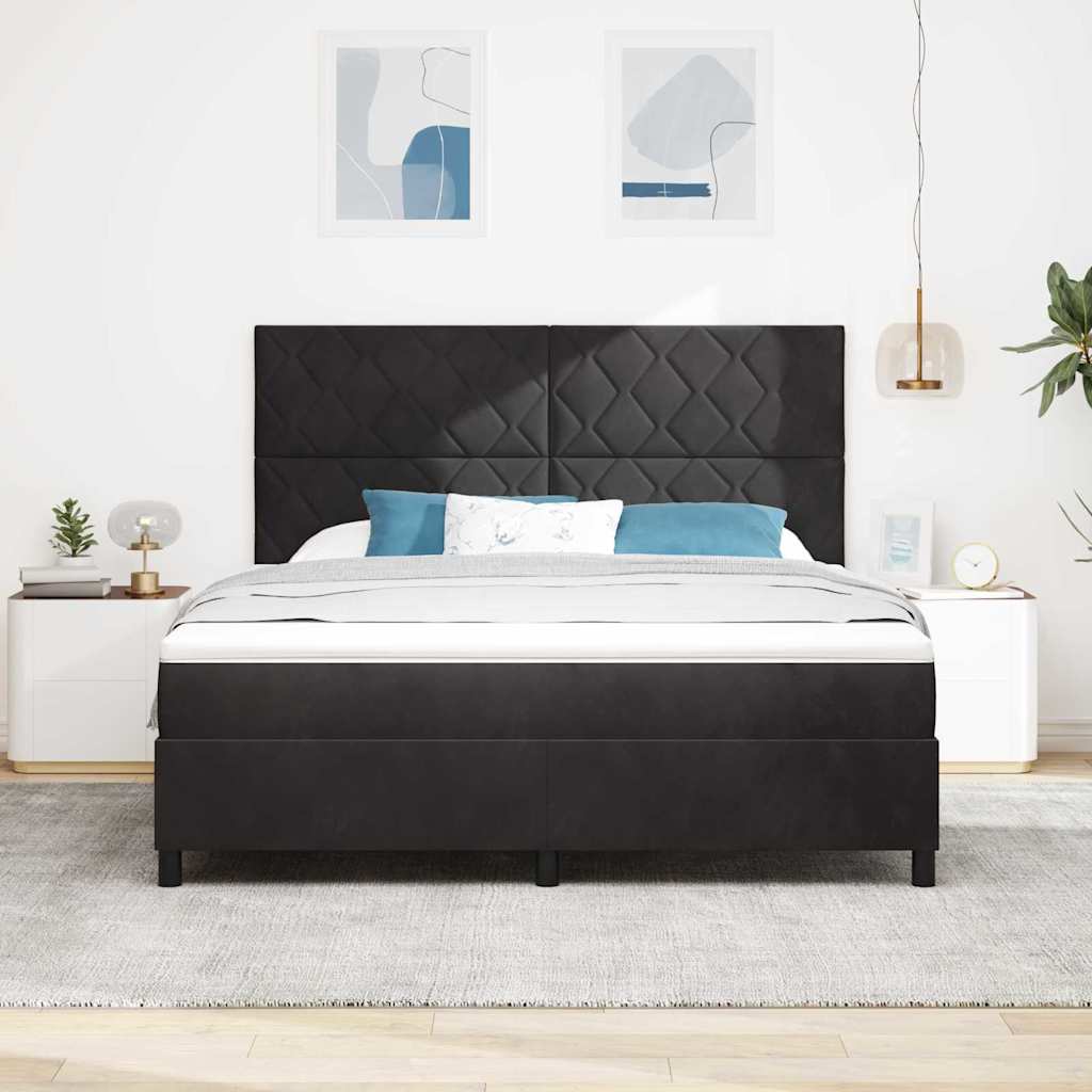 LED Box Spring Ágy fejtámlával Fekete 180 x 200 cm Bársony