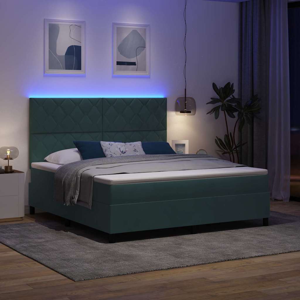 LED Box Spring Ágy fejtámlával Sötétzöld 180 x 200 cm Bársony