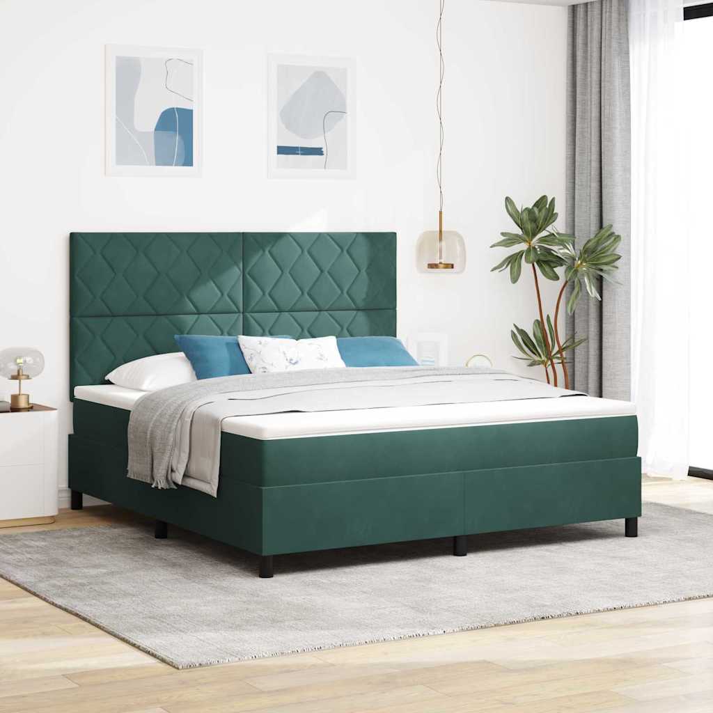 LED Box Spring Ágy fejtámlával Sötétzöld 180 x 200 cm Bársony