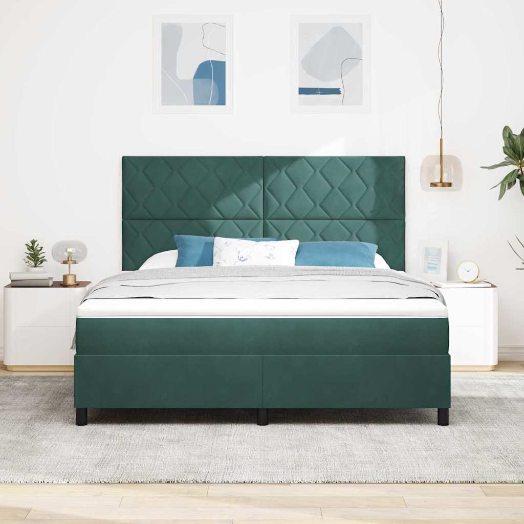 LED Box Spring Ágy fejtámlával Sötétzöld 180 x 200 cm Bársony