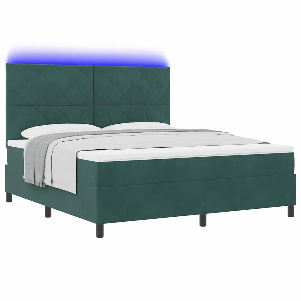 LED Box Spring Ágy fejtámlával Sötétzöld 180 x 200 cm Bársony