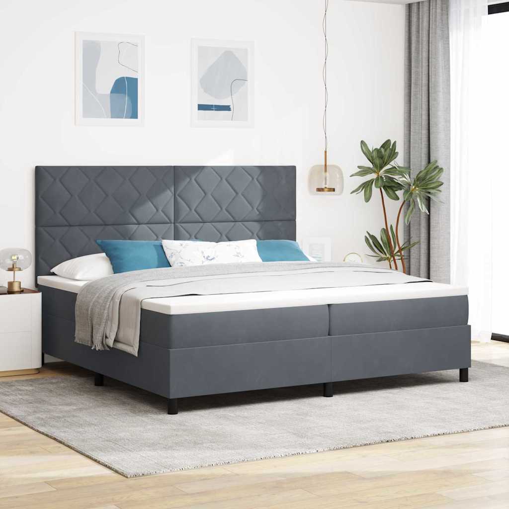 LED Box Spring Ágy fejtámlával Sötétszürke 200 x 200 cm Bársony