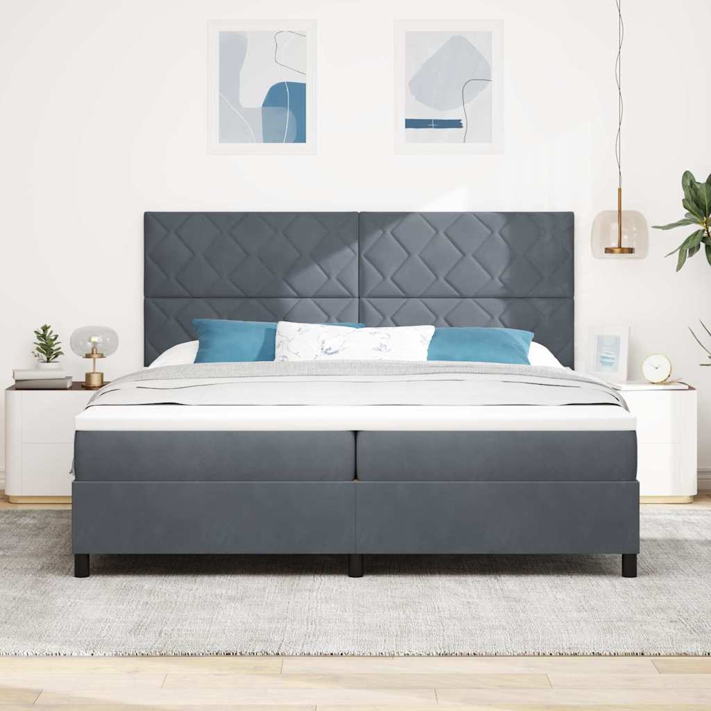 LED Box Spring Ágy fejtámlával Sötétszürke 200 x 200 cm Bársony