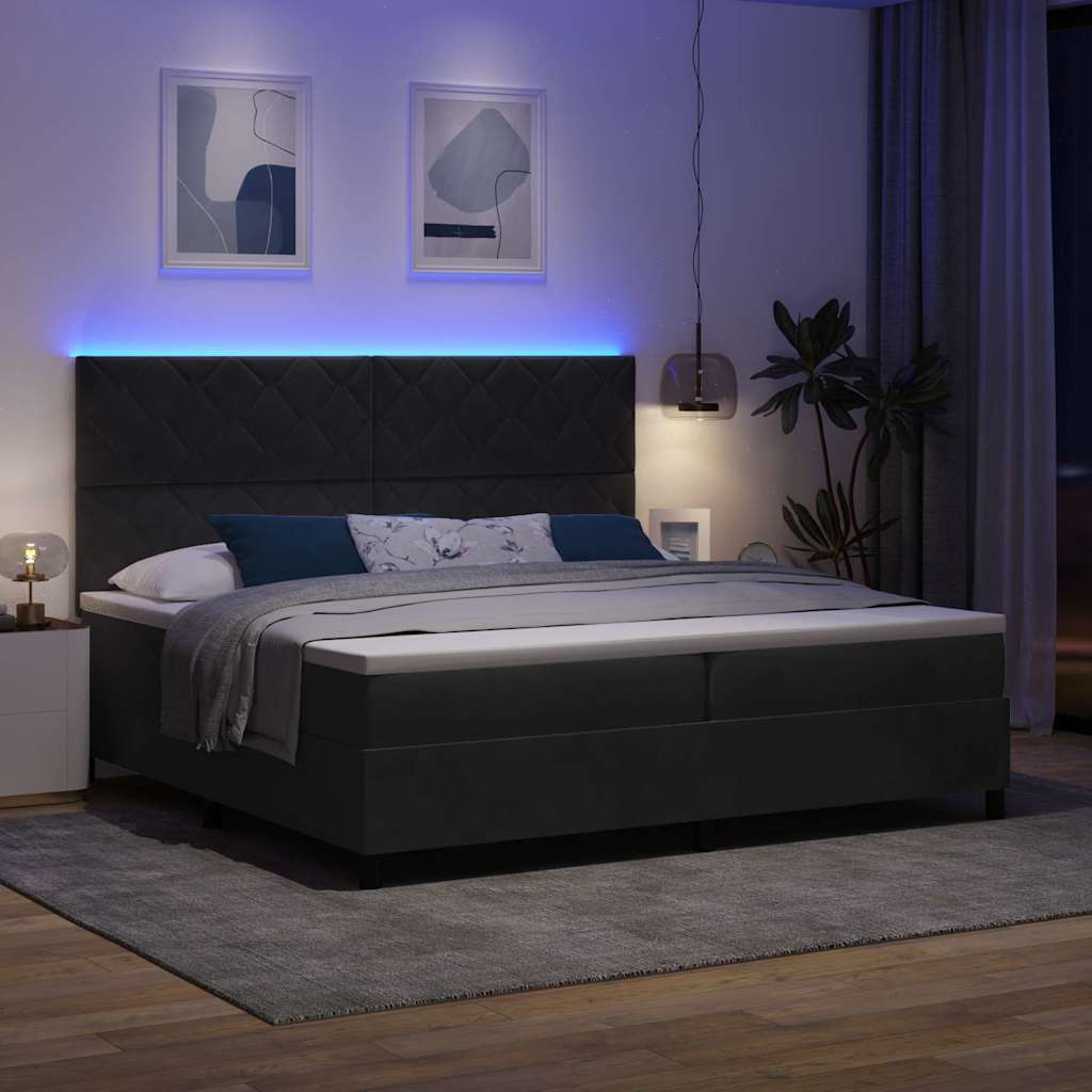 LED Box Spring Ágy fejtámlával Fekete 200 x 200 cm Bársony