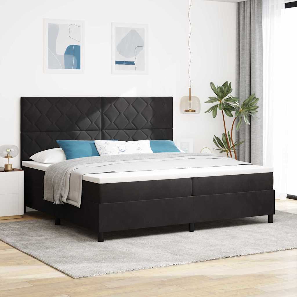 LED Box Spring Ágy fejtámlával Fekete 200 x 200 cm Bársony