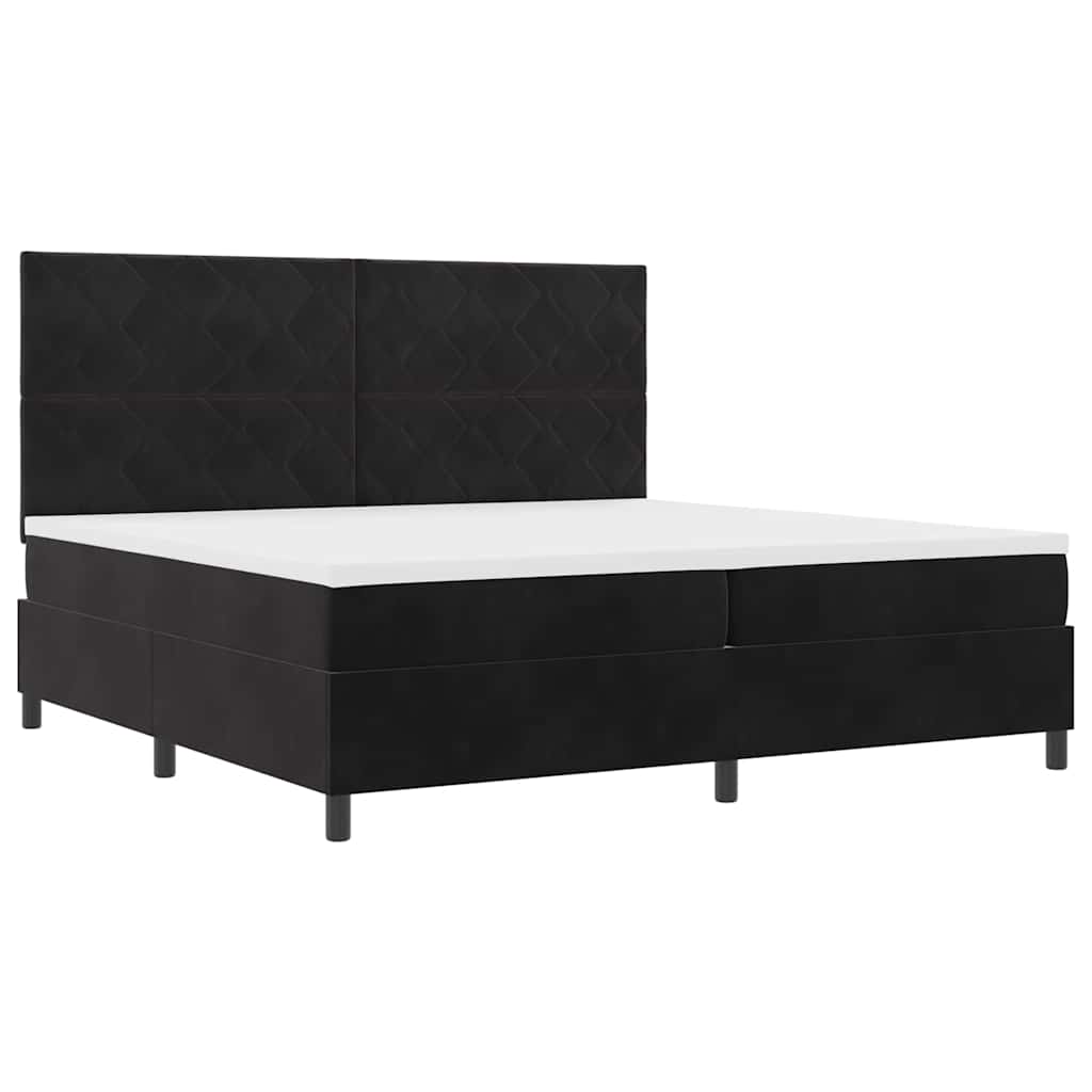 LED Box Spring Ágy fejtámlával Fekete 200 x 200 cm Bársony