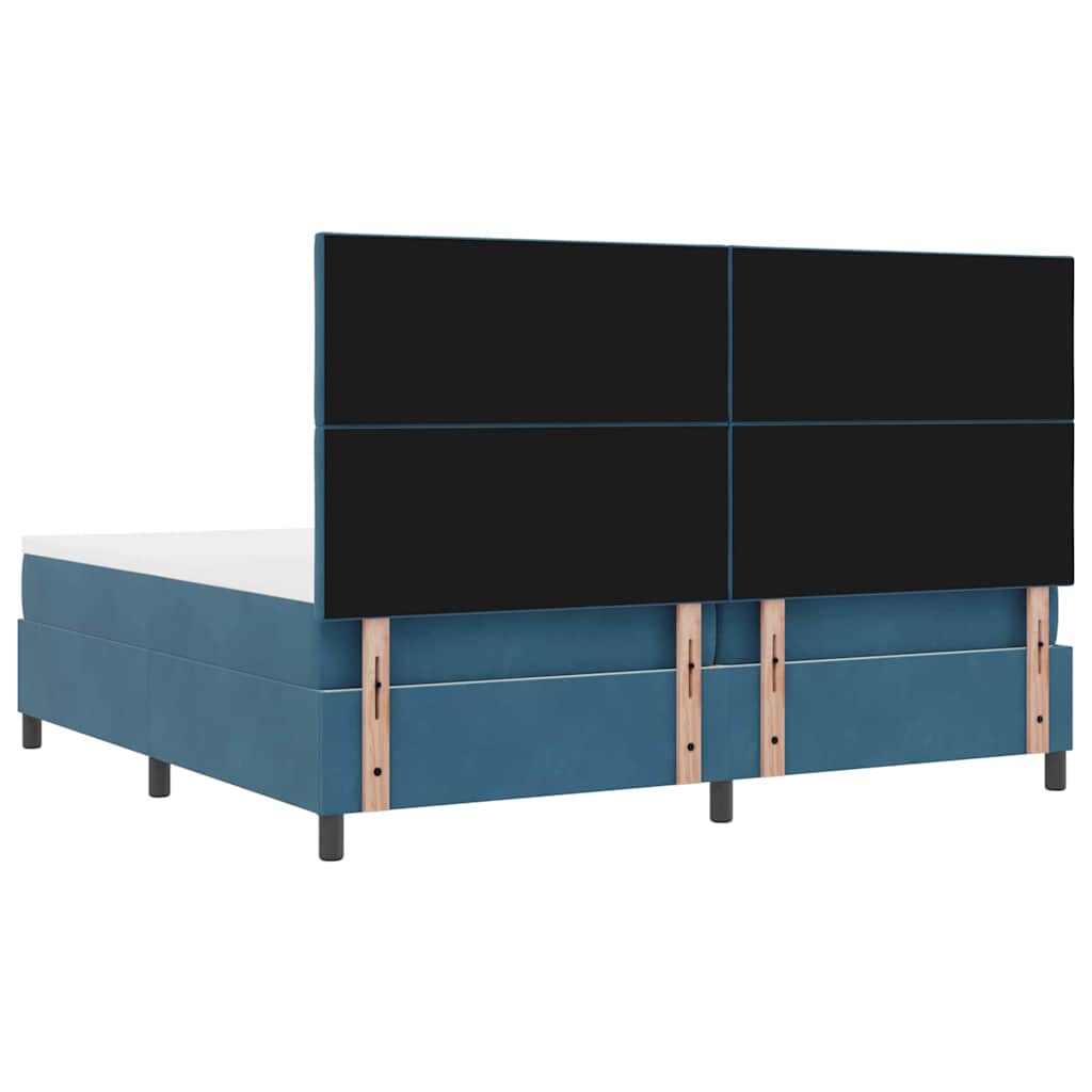 LED Box Spring Ágy fejtámlával Sötét kék 200 x 200 cm Bársony