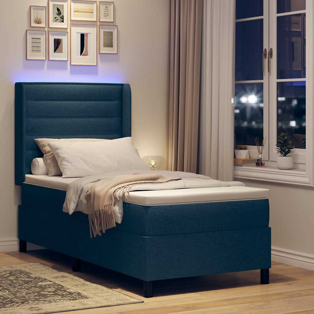 LED Box Spring Ágy matracmal fejtámlával Kék 90 x 190 cm szövet