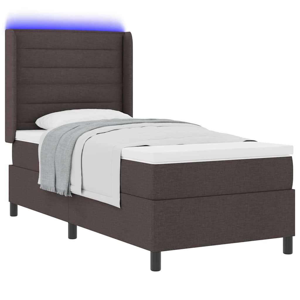 LED Box Spring Ágy matracmal Sötét Barna 90 x 200 cm szövet