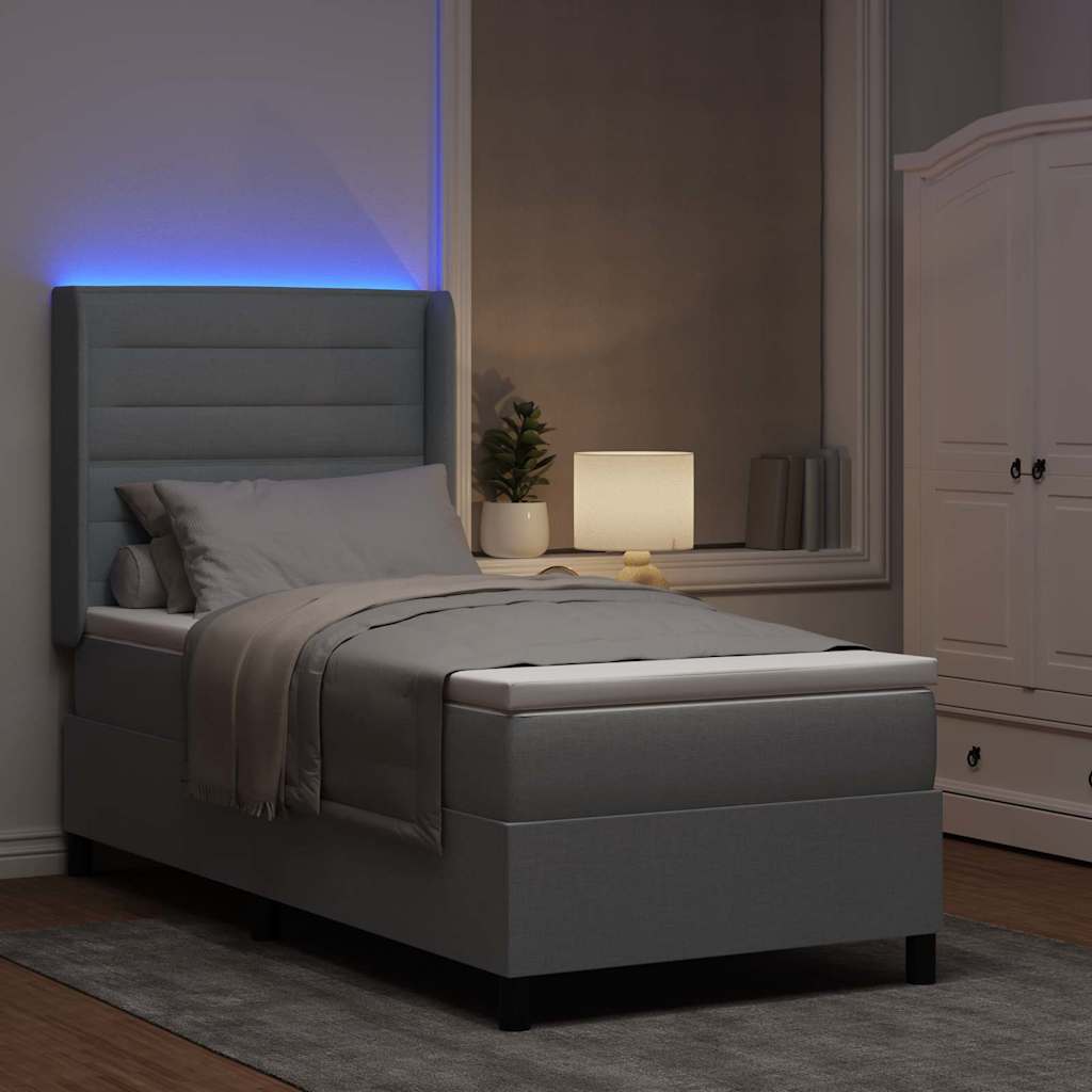 LED Box Spring Ágy matracmal Világosszürke 100 x 200 cm szövet