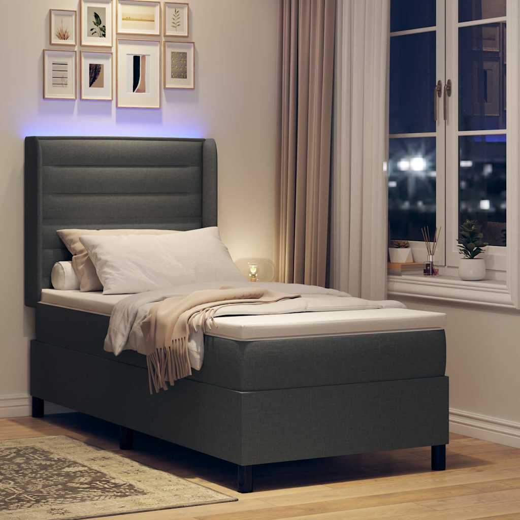 LED Box Spring Ágy matracmal Sötétszürke 100 x 200 cm szövet