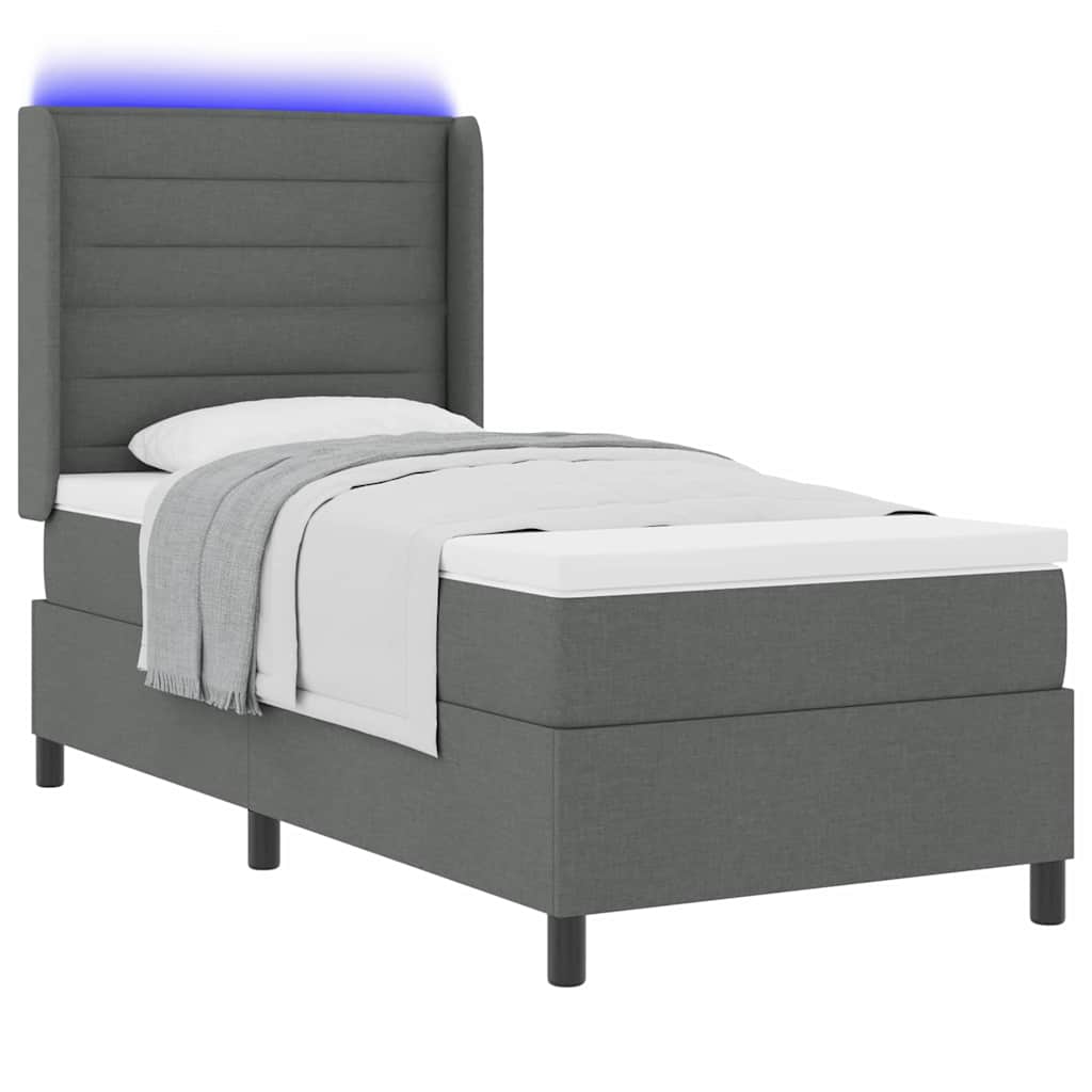 LED Box Spring Ágy matracmal Sötétszürke 100 x 200 cm szövet